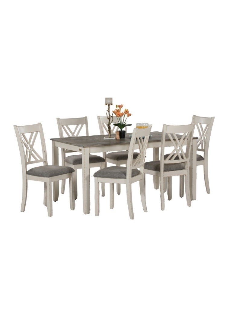 ROYALOAK Romen Wooden Dining Table 6 Seater, Solid Wood Veneer Top & Chair, Sturdy Solid Legs with Cushioned Seat, Curved Backrest, Antique Finish, 6 Seater Dining Table Set Design - Image 2